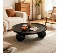 Table Basse Ronde Design Luxueux, Table Canapé Nordique Minimaliste Robuste | Table basse ronde crème haut de gamme, sans formaldéhyde, plateau courbe antidérapant, montage simple(Black)