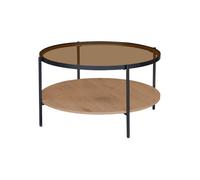 Table basse ronde double plateau verre, décor bois et métal SMOOKY