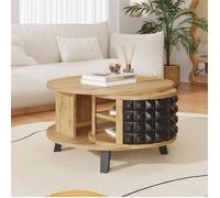 Table basse ronde - DREAMMESPACE - Rotative avec étagère cachée - Noir - 85.2x80x45.2cm - Naturel