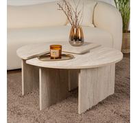 CONCEPT USINE | Duo Tables Basses Modulables 2-en-1 Travertin 90 cm APIX | Design Ronde Emboîtable ou Séparable | Élégance Minérale & Look Contemporain | Bois Mélaminé Facile à Vivre