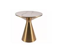 Table basse ronde effet marbre ""Aries"" - Blanc/Doré - D 50 x H 53 cm