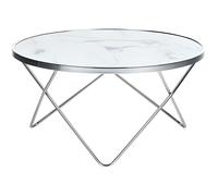 Table basse ronde effet marbre blanc et argenté - BELIANI - MERIDIAN II - Élégance - Chic - Brillant