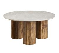 Table basse ronde effet marbre blanc et bois 80 cm - Stone