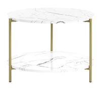 Beliani Table Basse Moderne avec Étagère Pieds en Métal Effet Marbre Blanc Doré Reva