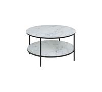 Toilinux - Table basse ronde effet marbre en verre et métal 2 niveaux - L.80 cm x H. 45 cm - Noir et blanc - Alysé Noir G