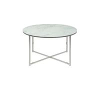 Toilinux - Table basse ronde effet marbre en verre et métal - L.80 cm x H. 45 cm - Blanc - Alysé