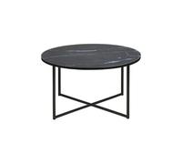 Toilinux - Table basse ronde effet marbre en verre et métal - L.80 cm x H. 45 cm - Noir - Alysé