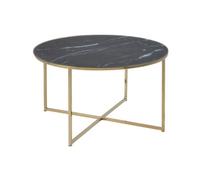 Table basse ronde effet marbre en verre et métal Noir, L. 80 x l. 80 x H. 45 cm, ALYSÉ