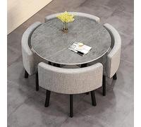Table basse ronde élégante et 4 chaises - Table de salle à manger et de réunion moderne pour bureau, petite salle de conférence peu encombrante, mobilier d'affaires rembourré en coton et lin