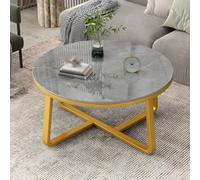 Table basse ronde en ardoise et métal - 71,1 cm (L) x 71,1 cm (l) x 45,7 cm (H) - Base noire élégante - Dessus en marbre gris - Design moderne de meubles de salon