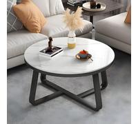 Table basse ronde en ardoise et métal - 71,1 cm (L) x 71,1 cm (l) x 45,7 cm (H) - Base noire moderne - Dessus gris en marbre élégant - Design élégant de meubles de salon pour décoration d'intérieur