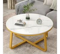 Table basse ronde en ardoise et métal - 71,1 x 71,1 x 45,7 cm (L x l x H) Base noire moderne avec plateau en marbre gris élégant mobilier de salon au design contemporain