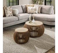 Table basse ronde en bois et céramique VONO (lot de 2)