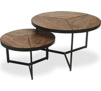 Table basse ronde en bois exotique massif, collection LAVE. Meuble de style industriel.