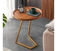 Table Basse Ronde en Forme de C, Table D'appoint Polyvalente, Plateau de Rangement Simple et Moderne avec Cadre en Métal, Gain de Place, pour Salon, Chambre, Salle de Bain, Balcon(Gold-Primary,50cm)