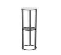 Table basse ronde en marbre de 30 cm - Table d'appoint moderne à 2 niveaux avec rangement, présentoir compact pour plantes, balcon, magasin de fleurs, hôtel - Design noir élégant (30 x 30 x 80 cm)