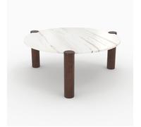 Table basse ronde en marbre et bois de manguier D86 cm - Pauline - Maison Pavane