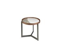 Table basse ronde en marbre porcelaine, noyer et acier métallique foncé