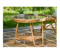 Table basse ronde en rotin avec plateau en verre - jardiline