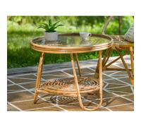 Table basse ronde en rotin avec plateau en verre - jardiline