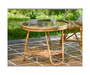 Table basse ronde en rotin avec plateau en verre - jardiline