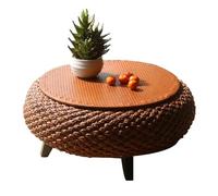 Table Basse Ronde en Rotin Simple - Petite Table Polyvalente avec Rangement, Idéale pour Balcon, Salon Ou Fenêtre en Baie.(Brown)