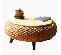 Table Basse Ronde en Rotin Simple - Petite Table Polyvalente avec Rangement, Idéale pour Balcon, Salon Ou Fenêtre en Baie.(Log Color)