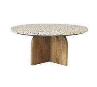 Table basse ronde en terrazzo et bois clair manguier massif D79.5 cm NESSA