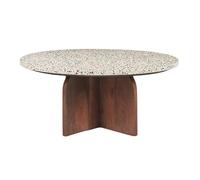 Table basse ronde en terrazzo et bois foncé manguier massif D79.5 cm NESSA