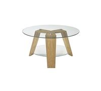 PEGANE Table Basse Ronde en Verre Clair et chêne Massif - L.75 x H.40 x P.75 cm