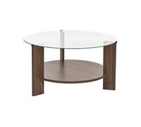 Table à café élégante, 75 x 40 x 75 cm | 100% Verre trempé et Cadre revêtu de mélamine de Noyer 18 mm d'épaisseur | Design Moderne pour Salon et Bureau