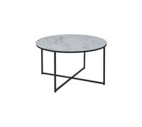 - Table basse ronde en verre effet marbre - Diam. 80 cm - Blanc et Noir - Alysé