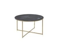 Toilinux - Table basse ronde en verre effet marbre - Diam. 80 cm - Doré et Noir - Alysé