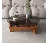 Table basse ronde en verre trempé de 80 cm - Table d'appoint moderne avec cadre en bois pour salon, salle à manger, thé et décoration, meuble élégant