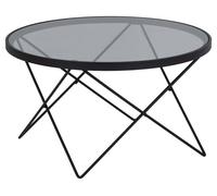 Table basse ronde en verre trempé fumé et acier noir - Dimensions 80x80x45 cm