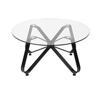 Table basse ronde en verre trempé, style nordique minimaliste, table d'appoint moderne avec base en fer noir pour la maison, le salon, la terrasse, le jardin (80 x 80 x 40 cm)