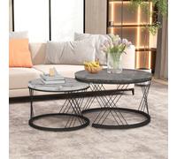 Table Basse Ronde, Ensemble de 2 Tables Basses Modernes avec Plateau en marbre avec Cadre en métal, Petite Table d'appoint, Table d'appoint pour Salon, Chambre à Coucher, Bureau à Domicile, Gris 70