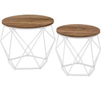 Table Basse Ronde, Ensemble De 2 Tables D'appoint, Style Moderne, Plateau Amovible, Structure En Acier, Pour Le Salon, Brun Miel Et Ch