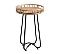 Table basse ronde faite à la main - Table d'appoint élégante pour chambre à coucher et salon, design compact avec étagère de rangement, assemblage facile, parfaite pour les petits espaces (39 x 39 x