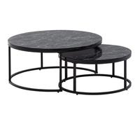 Set De 2 Table Basse Noire Aspect Marbre Table Ronde Noir