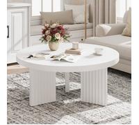 Table basse ronde - GARVEE - 85x85x40 cm - Blanc - Plateau 3 cm - Supporte jusqu'à 90 kg - Design vintage