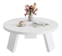 Table basse ronde - Garvee - 85x85x40 cm - Blanc - Style rustique - Plateau robuste - Pieds solides