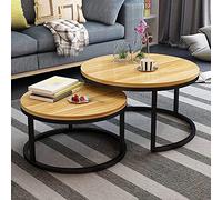 Table Basse Ronde Gigogne Ensemble de 2 Tables Rondes Modernes pour Accent de Salon Table d'Appoint Imitation Marbre Densité Plateau en Bois Tables Gigognes à Cadre en Métal Robuste