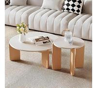 Table Basse Ronde gigogne, Lot de 2 Tables Basses Rondes, Petite Table gigogne empilable Moderne avec Finition Grain Blanc, pour Salon, Chambre à Coucher, Bureau à Domicile (A50+70CM)