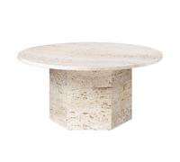 Table Basse Ronde GUBI Epic Ø80 en Travertin Blanc
