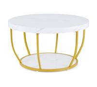 Table basse ronde - HELLOSHOP26 - 80 x 80 x 45 cm - 2 niveaux - Cadre métal - Blanc mat