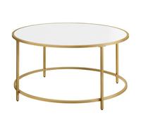 Table basse ronde - HELLOSHOP26 - 84 x 45,5 cm - Cadre doré - Plateau blanc - Pieds réglables