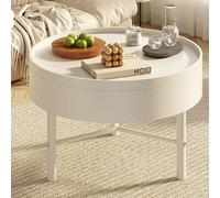 Table basse ronde industrielle - Table basse rotative cachée - Table centrale minimaliste en acier au carbone pour salon, terrasse, appartement - Design blanc