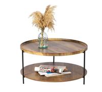 Table basse ronde JAYCE avec 2 niveaux, structure en métal noir, style ethnique