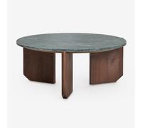 Table Basse Ronde Lavinia En Pierre Naturelle Et Bois De Manguier Bois Foncé Ø70 Cm